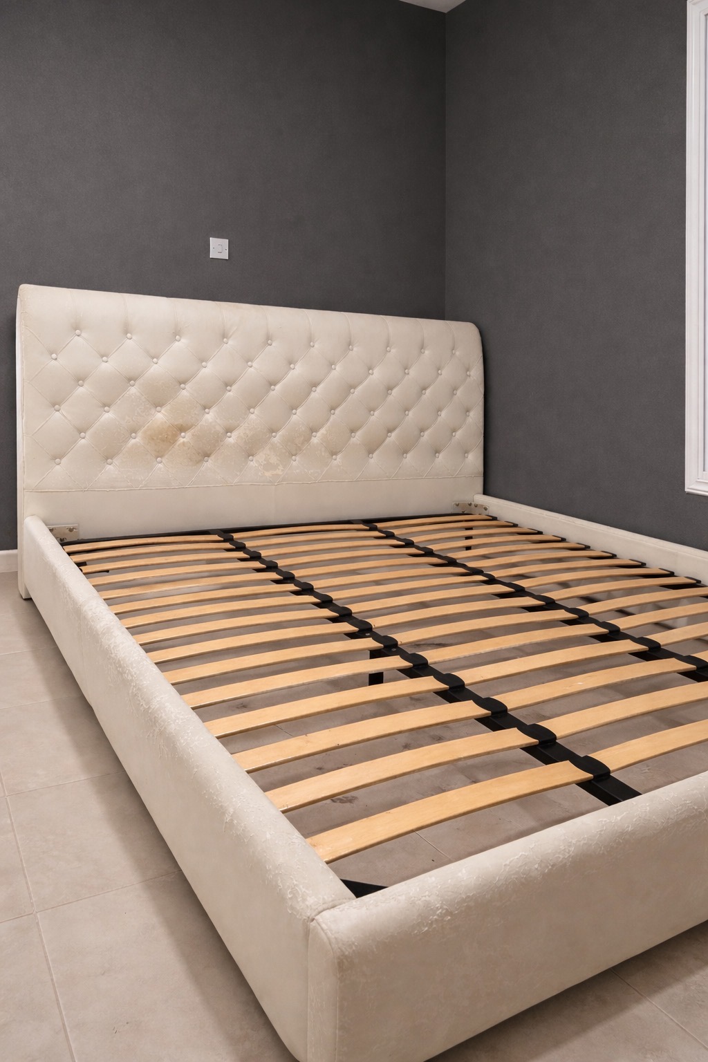 King Size Upholstered Bed Frame — Solid Structure, Needs Re-upholstery – 1