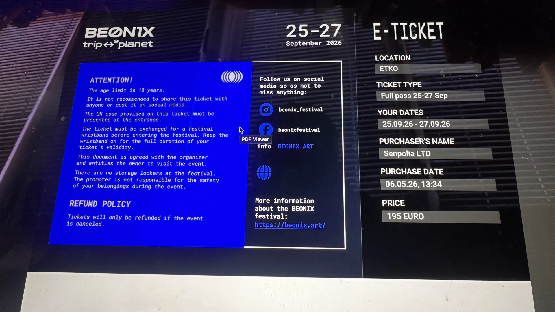 Beonix Festival 2026 Full Pass E-Ticket – 1