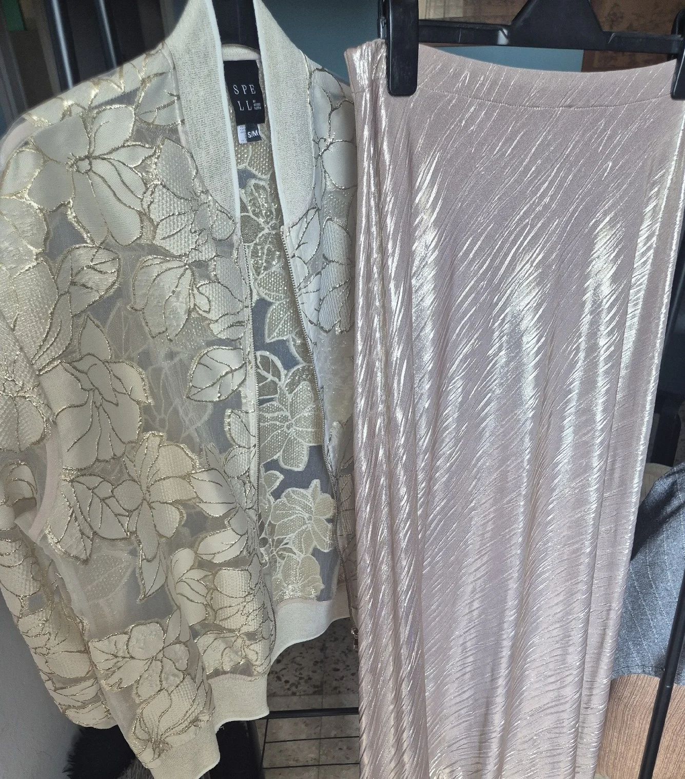 Women's Golden Skirt and Sheer Jacket Outfit – 3
